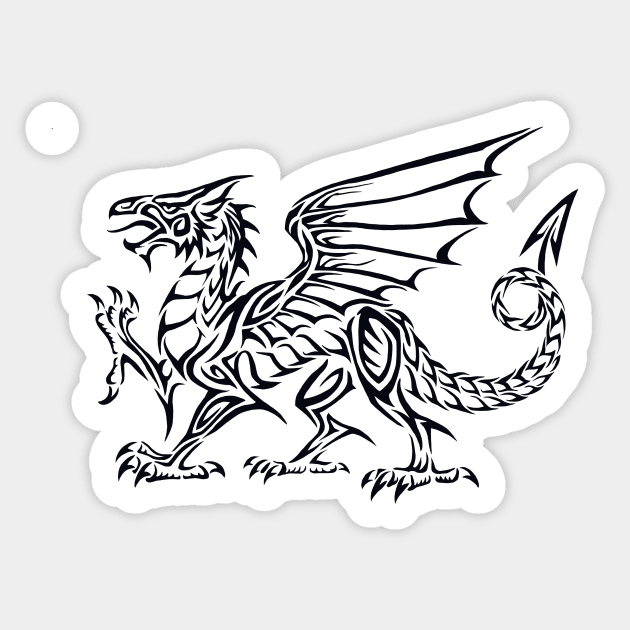 Tribal Dragon - Black Sticker by Hareguizer